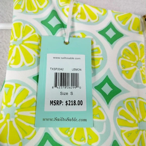 Sail to Sable Dress Womens Small Lemon Print Shift Sleeveless Zip‎ Back TXSP2042